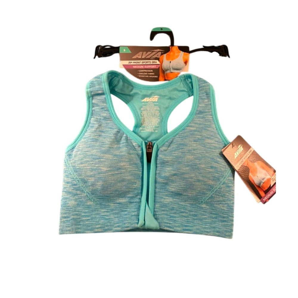 Avia Sports Bra Womens S Blue Zip Front Space Dye Medium Support Active AV18191